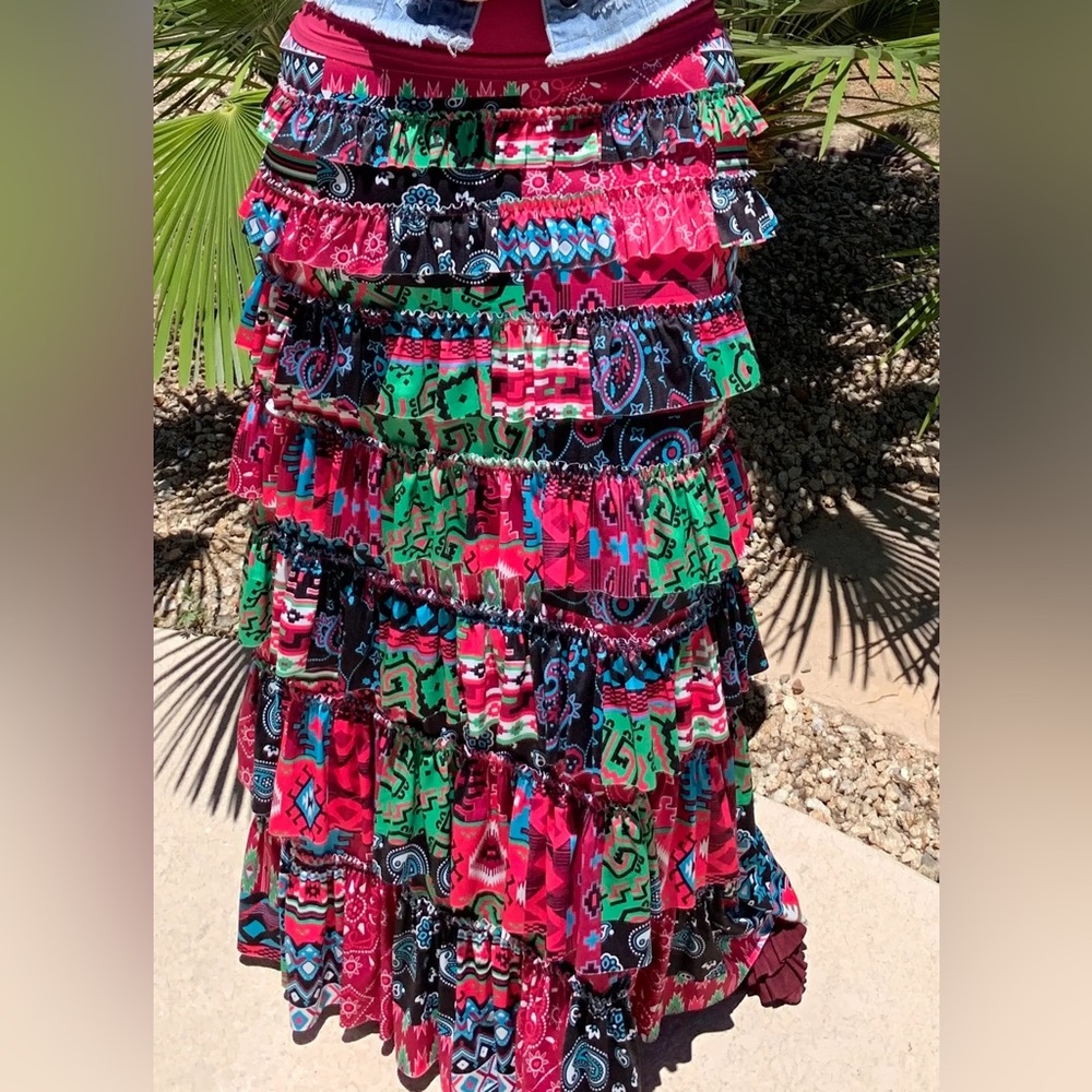 Shanna’s Threads long Rio Grande Ruffle Eleganza Modest Skirt New Size XS